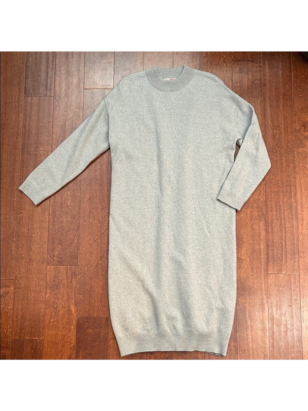 8 Seconds Minimalist Women’s Wool Cotton Blend Gray Sweater Midi Dress, Size O/S